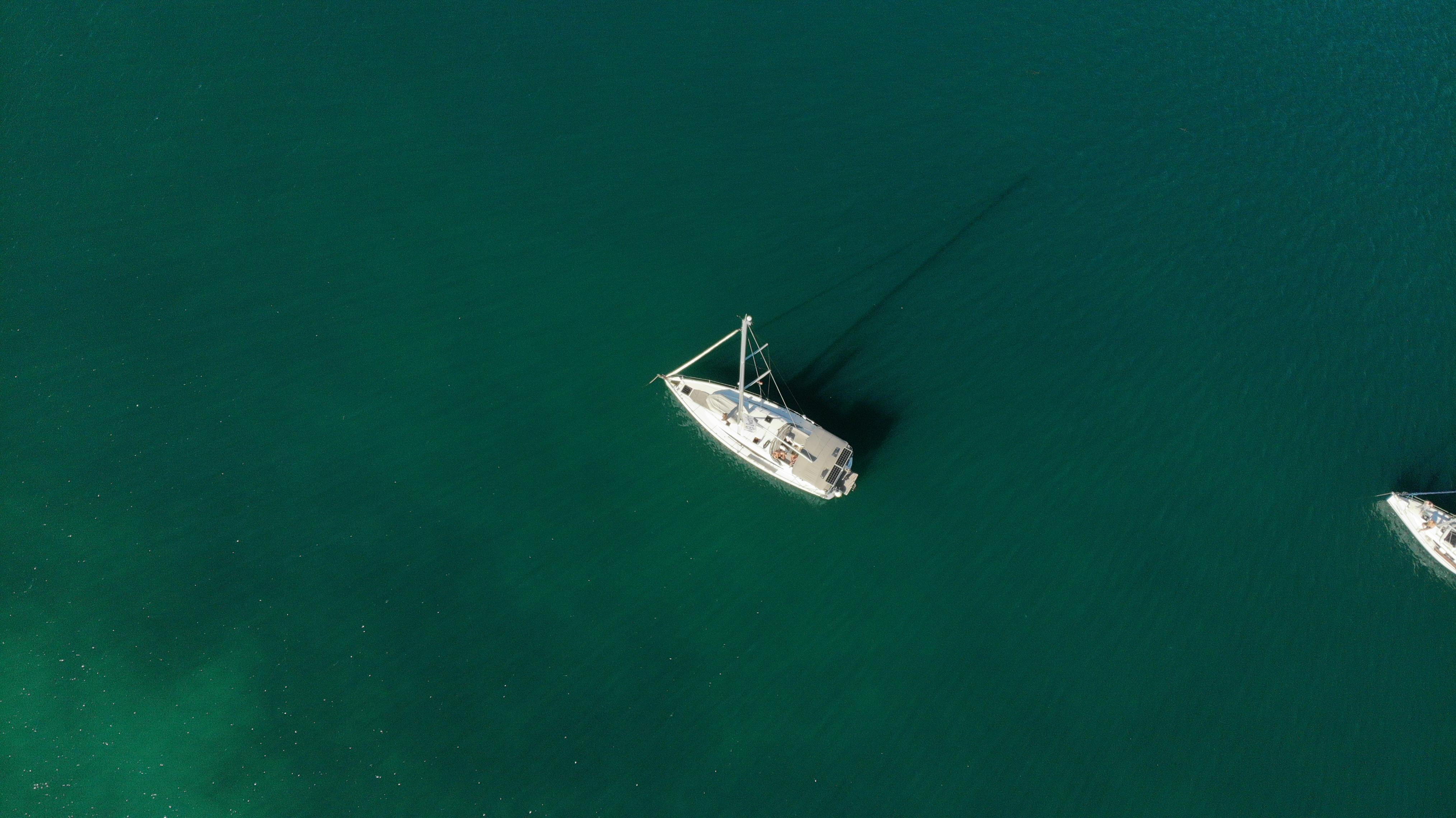 Top-down over green water